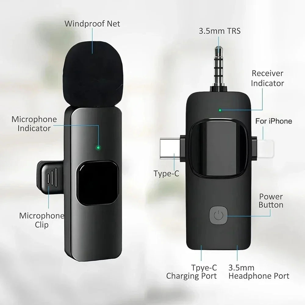 Lavalier Professional Dual Wireless Lapel Microphone Mic For iPhone Android Phone Mobile Cell PC Tie Buttonhole Micro Microphon