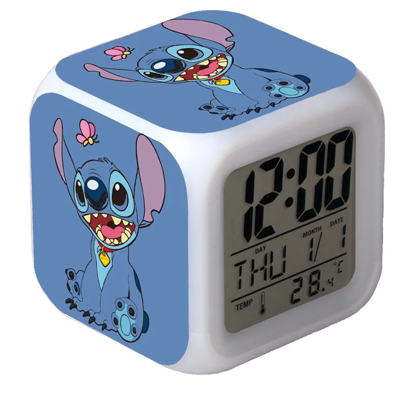 New Cartoon Lilo & Stitch Alarm Clock Anime Stitch Children's Toys Colorful Color Change Square Alarm Clock Kids Christmas Gift