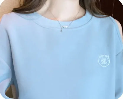 Sweat-shirt à épaules dénudées pour femmes, mode Harajuku, vêtements pour jeunes, Sport essentiel, nouveau, basique, bleu, hauts pull pour femmes