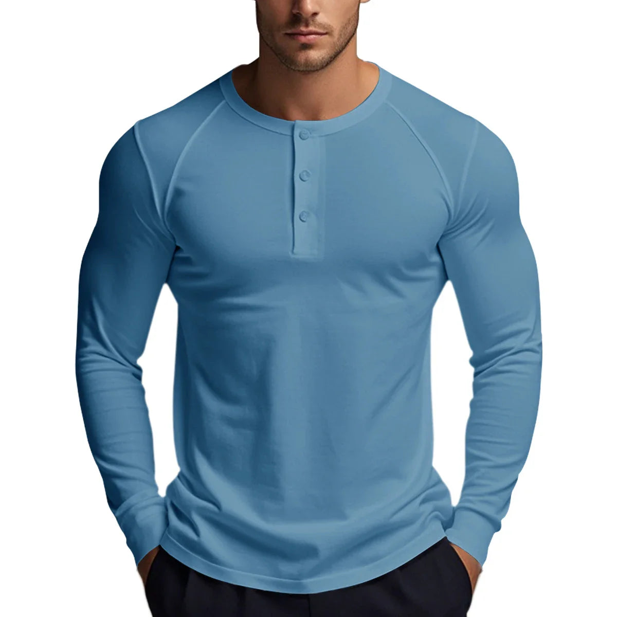 T-shirts boutonnés à manches longues pour hommes, col Henley, décontractés, de haute qualité, pour l'automne