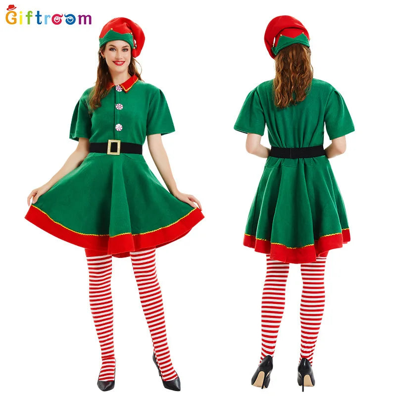 Children and adults Christmas elf costumes, Santa Claus costume sets, green elves, Halloween cosplay in 2026,