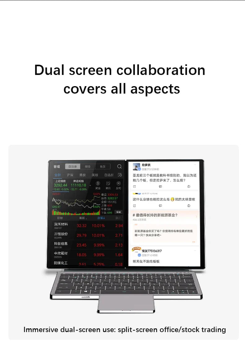 New Dual Screen Laptop Intel i3 1215U N100 Dual 10.95 Inch IPS Touch Screen Windows 11 Office Computer Tablet Notebook WiFi 6