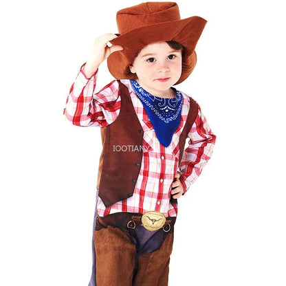 2024 Cowboy  Costume  Western Cow Vestboy Printed Bodysuit Halloween Sheriff Stage Performance Costume