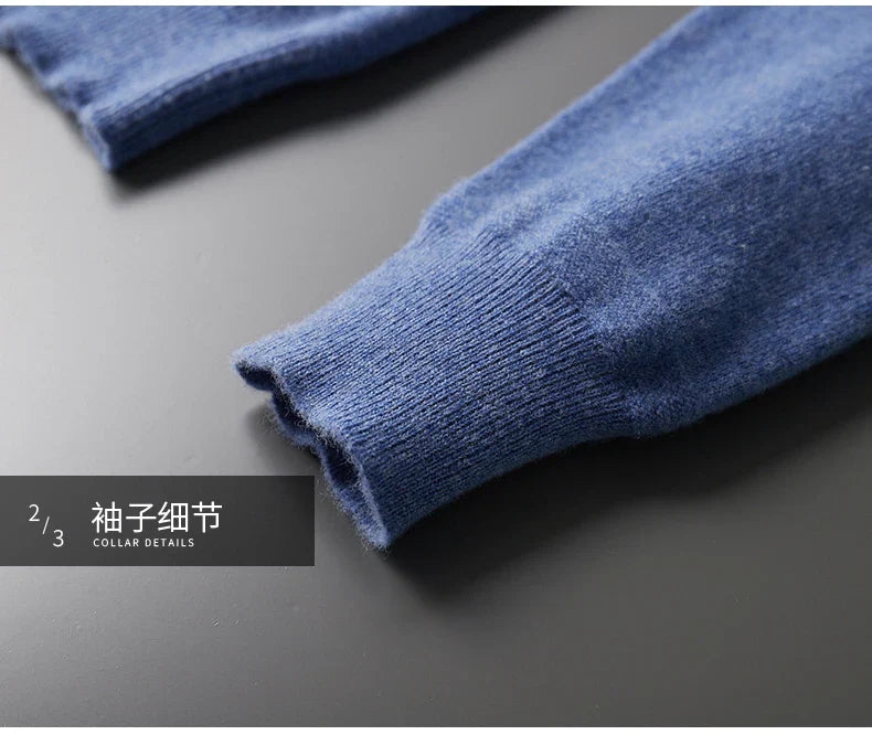 Autumn and Winter New Cashmere Sweater Men's 100% Merino Wool Pullover Casual Loose POLO Knitted Bottom Shirt Jacket Shirt