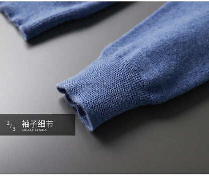 Autumn and Winter New Cashmere Sweater Men's 100% Merino Wool Pullover Casual Loose POLO Knitted Bottom Shirt Jacket Shirt