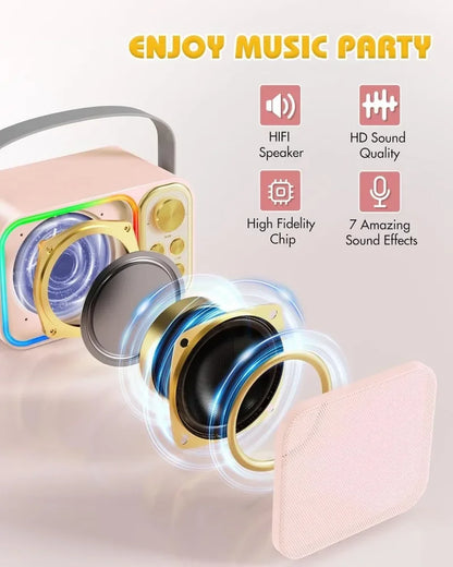 Bluetooth Speaker Accessory Portable RGB LED Light Karaoke With 1-2 Wireless Microphones Effects HIFI Stereo Surround Voice