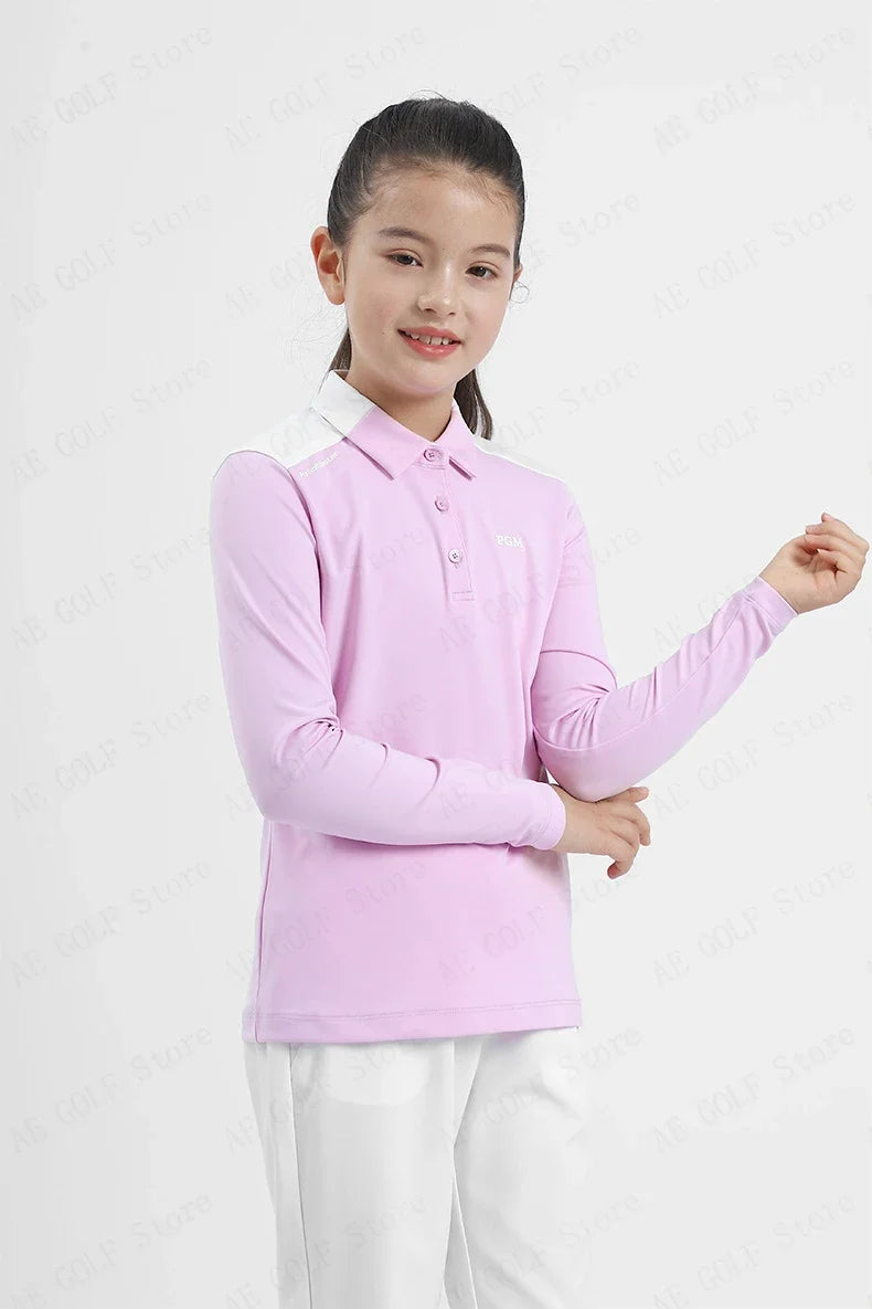 PGM Girls Golf T-shirts à manches longues Vêtements de golf pour enfants Tissu de sport confortable et doux pour la peau Vêtements pour enfants YF548