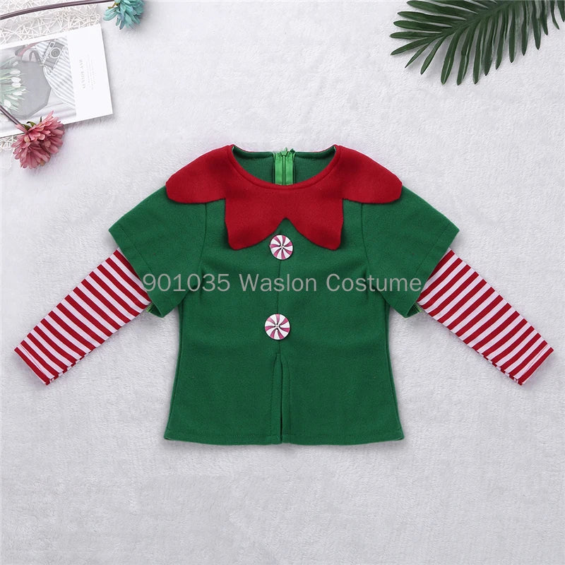Costumes d'elfes de Noël pour femmes, costume de Noël et d'Halloween, robe d'elfe verte et rouge à manches longues pour filles, costume de Noël pour enfants