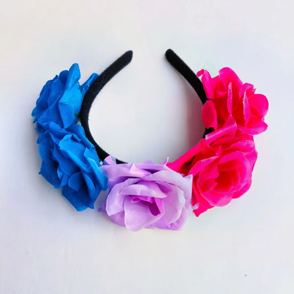 Simulation Rose Headband with Rainbow Ribbon Carnival Hair Accessories Festival Decorative Hairband Party Supplies Cosplay Props