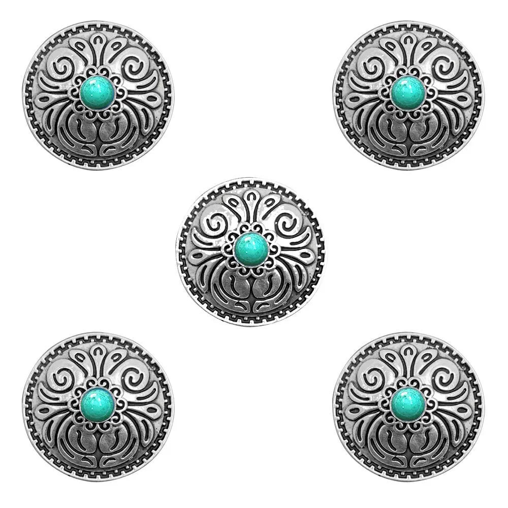 5pcs Cowboy Western Texas Conchos Leather Wallet Turquoise Flower Metal Decorative Button Screw Back for Leathercraft