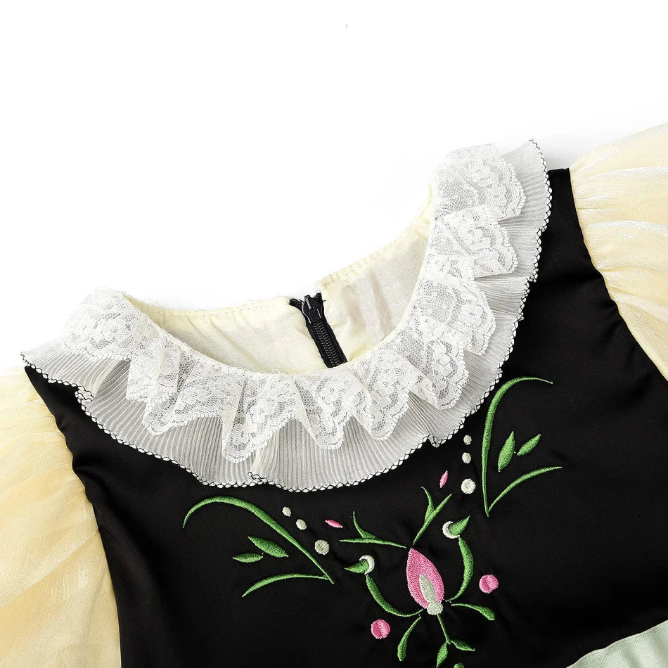 Robe de princesse de cosplay Anna pour filles, costume en maille à manches lanternes, pour fête d'anniversaire, carnaval, Halloween, robe de bal pour enfants