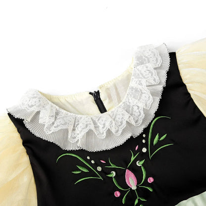 Robe de princesse de cosplay Anna pour filles, costume en maille à manches lanternes, pour fête d'anniversaire, carnaval, Halloween, robe de bal pour enfants