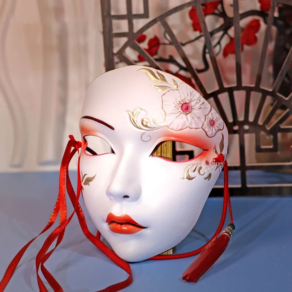 Masque de fête pour adultes, maquillage peint à la main, masque complet de file d'attente de carnaval, mascarade Kabuki pour carnaval Mardi Gras Cosplay