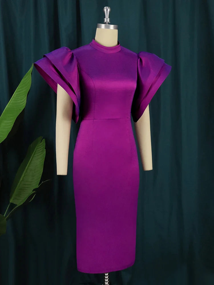AOMEI-Robe de soirée mi-longue pour femme, col haut, manches évasées, dos nu brillant, grande taille, queue de cheval formelle, robe de soirée, quoi que ce soit, été