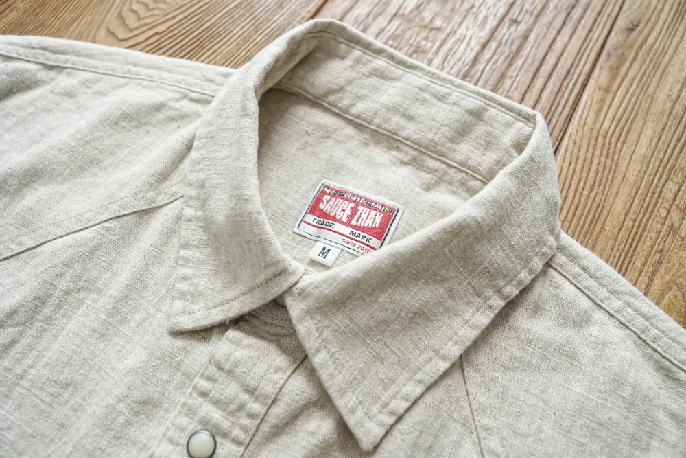 Chemise en lin Western Sle pour homme, décontractée, à manches longues, de couleur unie, coupe ample, col classique, boutonnée, tendance, kaki