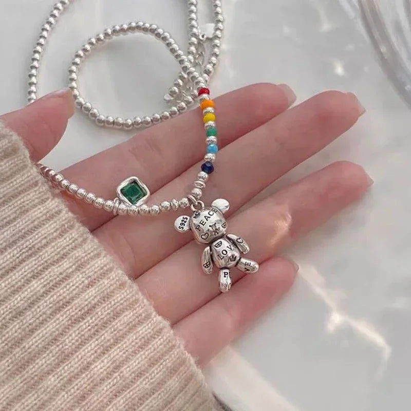2024 Korean Fashion Cute Plush Bear Pendant Womens Necklace for Girls Female Bear Chain Necklaces Christmas Party Jewelry Set