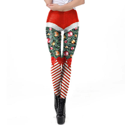 NADANBAO Merry Christmas Leggings for Woman Green White Stripe Pattern Pants Xmas Party Pants Girls Sexy Tights Fitness Workout