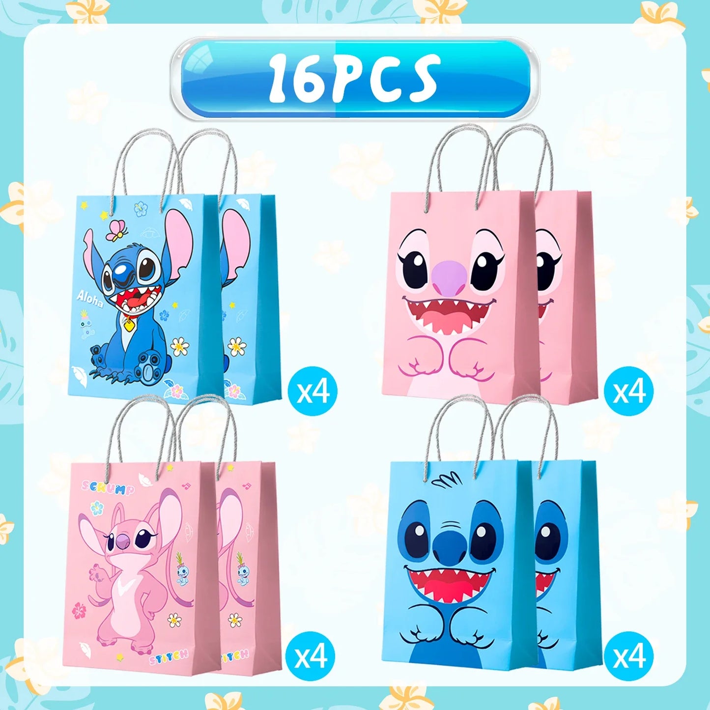 Sacs cadeaux de fête Stitch - 16 sacs à friandises Stitch/sacs à surprises Stitch/sacs à goodies Stitch pour les décorations de fête Stitch