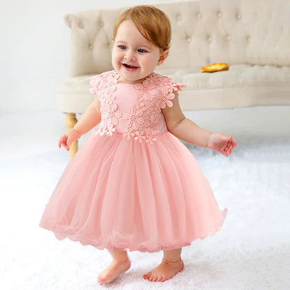 Robe de baptême pour bébé fille, en dentelle blanche, motif de fleurs, en Tulle, pour fête d'anniversaire, robe de mariage pour nouveau-né, 1 an