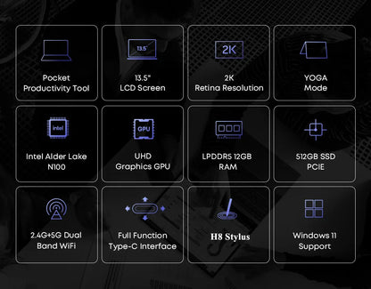 CHUWI FreeBook Tablet Laptop 2 in 1 Intel i3 1215U 12GB LPDDR5 512G SSD Windows 11 Laptop 13.5" IPS FHD Display 2256*1504 WIFI 6