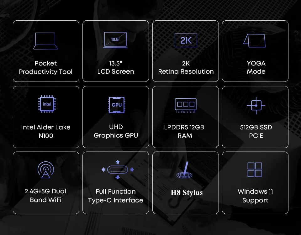 CHUWI FreeBook Tablet Laptop 2 in 1 Intel i3 1215U 12GB LPDDR5 512G SSD Windows 11 Laptop 13.5" IPS FHD Display 2256*1504 WIFI 6