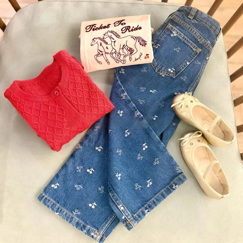 Per-sale 2025 Autumn Winter BP Girls Embroidered Denim Skirt Boys Denim Jacket Kids Dresses for Girls Boy Pant Cherry Cowboy Set