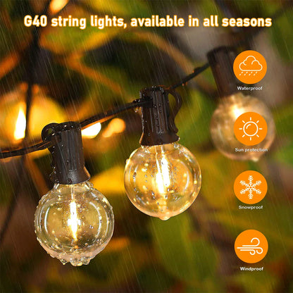 G40 Solar Outdoor String Lights, with remote controls, shatterproof globe bulb, IP65 waterproof, Patio Light for Garden Decor