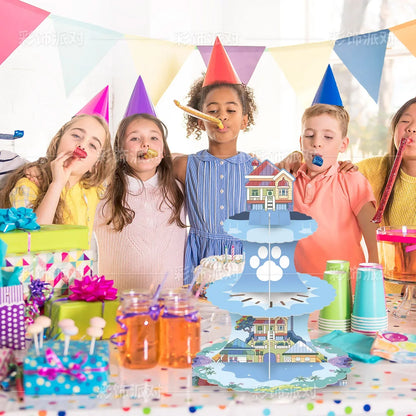 Cartoon Cute Bluey Birthday Party Cake Stand Dessert Table 3-Layer Paper Cake Tower Party Decoration Supplies Gifts