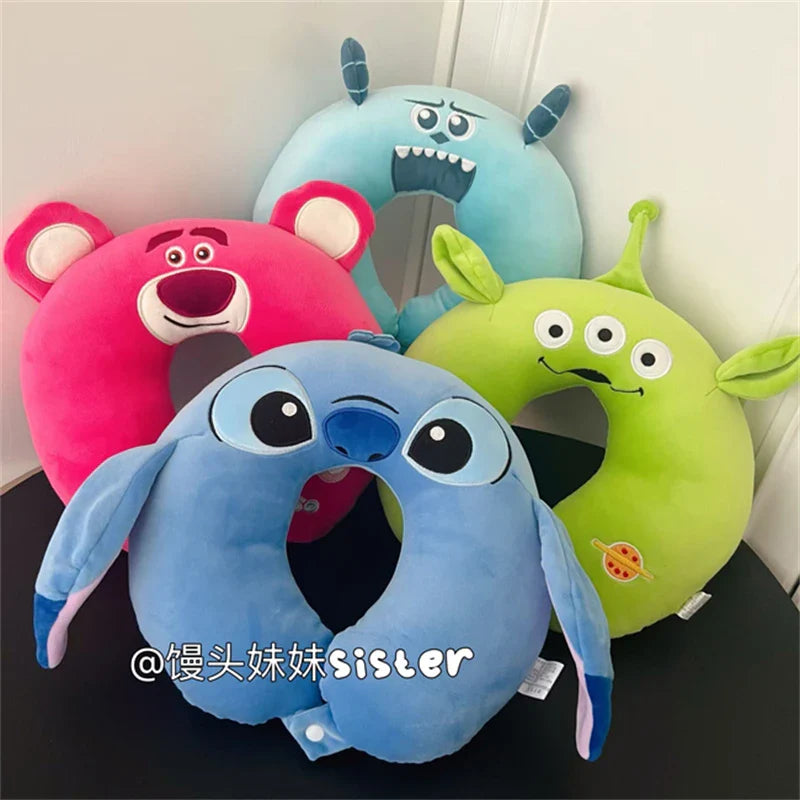 Cartoon Stitch U-shaped Neck Pillow Kawaii Stuffed Anime Comfortable Alien Sullivan Nap Pillow Airplane Travel Pillow Xmas Gifts