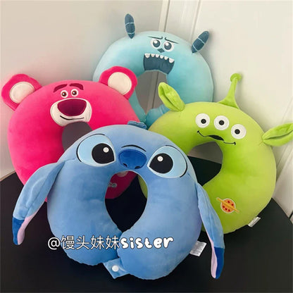 Cartoon Stitch U-shaped Neck Pillow Kawaii Stuffed Anime Comfortable Alien Sullivan Nap Pillow Airplane Travel Pillow Xmas Gifts