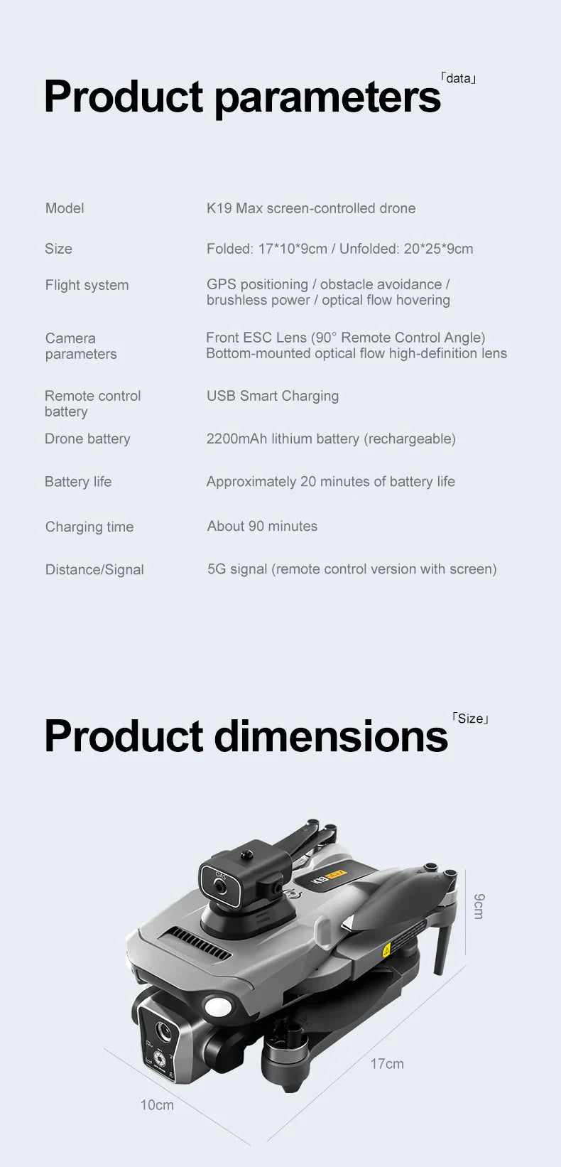 K19MAX GPS Drone avec caméra HD 4K Dron 5G WIFI 4.5 pouces écran LCD télécommande quadrirotor jouets moteur sans brosse FPV Drone