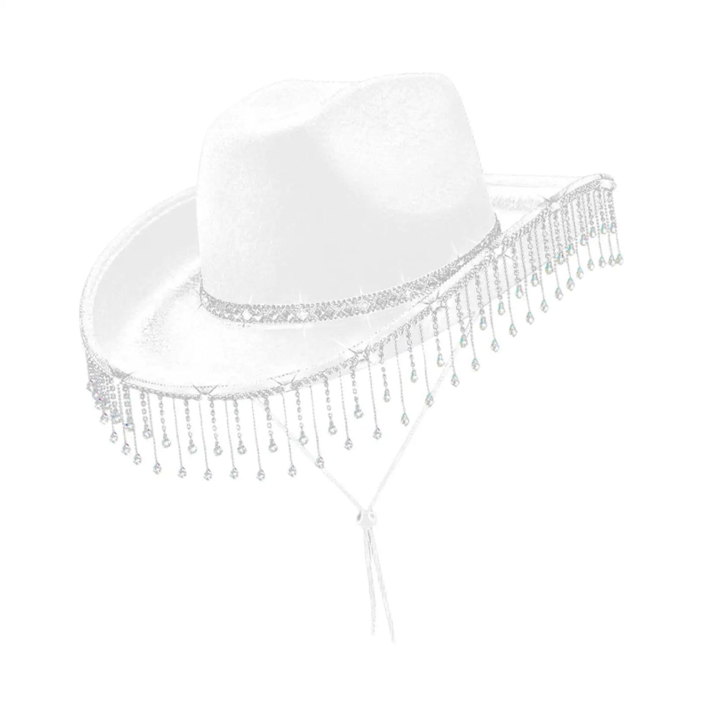 Chapeau de cowboy à large bord avec franges en strass pour femme, accessoire de fête, de cosplay, pour les fêtes, les spectacles en plein air