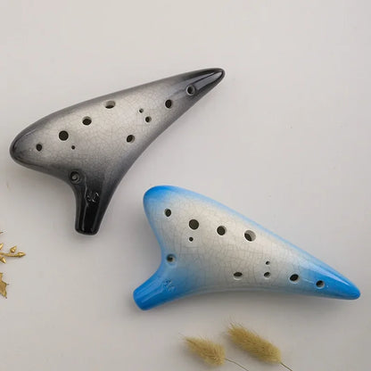 Ocarina-Flûte Alto C à 12 Trous en Céramique, Instrument Professionnel, Tao Chinois, Motif Craquelé, Deux Documents Dégradé