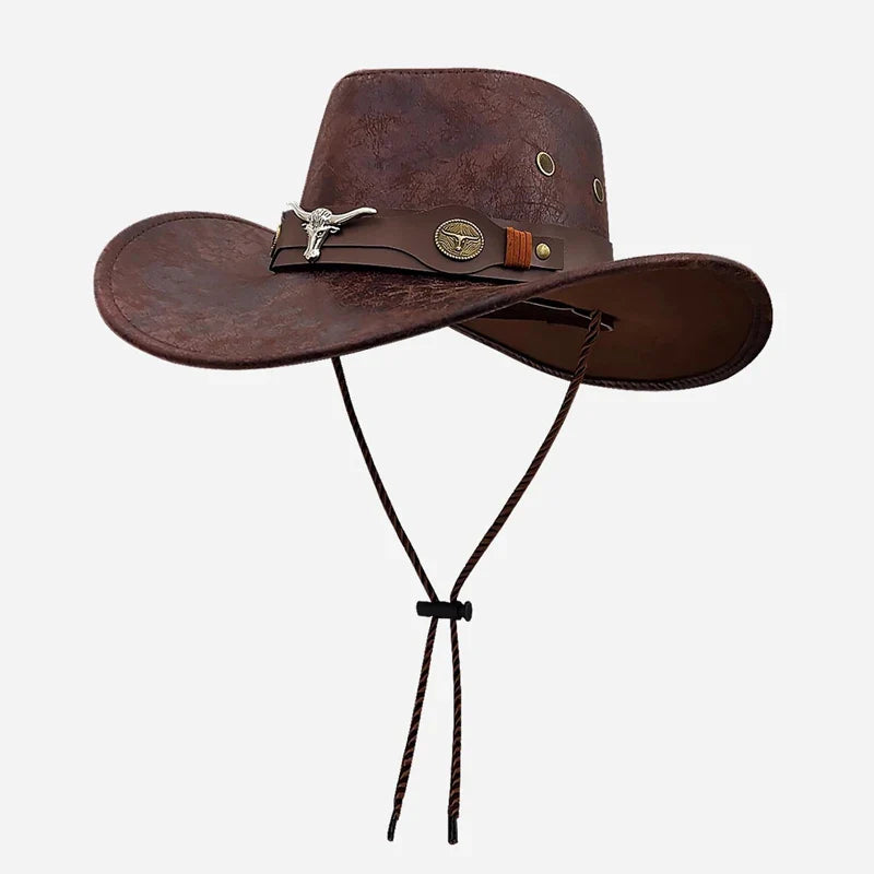Faux Leather Western Cowboy Hats For Women Men Vintage Gentleman Cowgirl Jazz hat Holidays Party Cosplay Hat