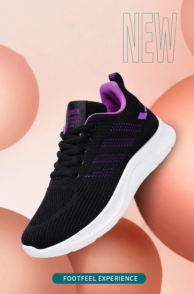 Oulylan Summer Soft Sole Running Shoes Ladies Casual Solid Color Antislip Footwear Outdoor Lace Up Mesh Breathable Sneakers