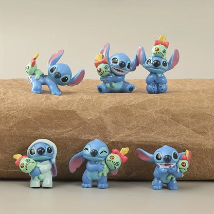 2025 Mini 6-piece Stitch Cute Cartoon Character Anime PVC Model Series Desktop Decoration Birthday Christmas Gift Stitch Toy