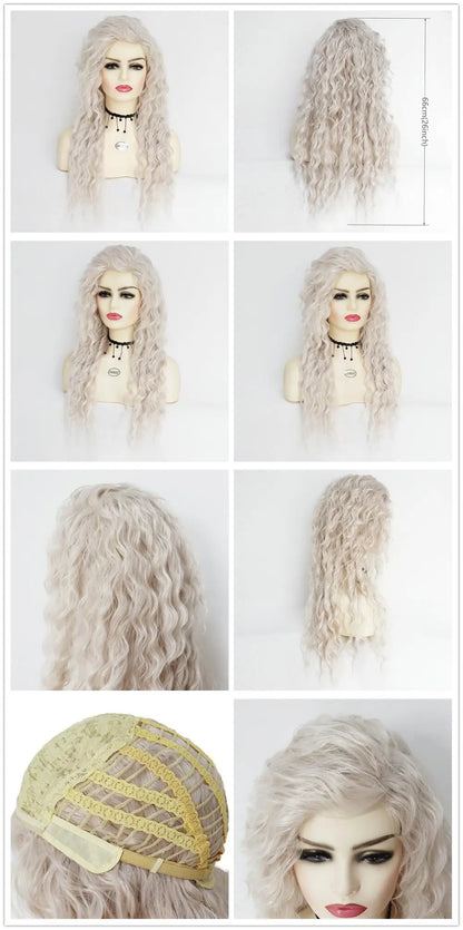 Perruque blonde bouclée cheveux synthétiques longs naturels perruques ondulées pour femmes blanches, raie libre, racines foncées, perruques ombrées, perruque ondulée tendance + autocollants
