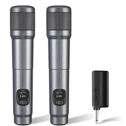 Wireless Microphone Handheld Microphones 2 Channels Karaoke Microphones 2.4G Rechargeable Mic for Live KTV Wedding Party