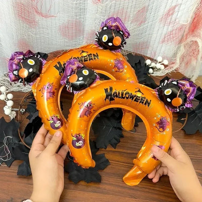 50/5pcs Halloween Balloon Headband Foil Balloons Stick Aluminum Film Inflatable Balloon Skeleton Pumpkin Hair Hoop Party Props