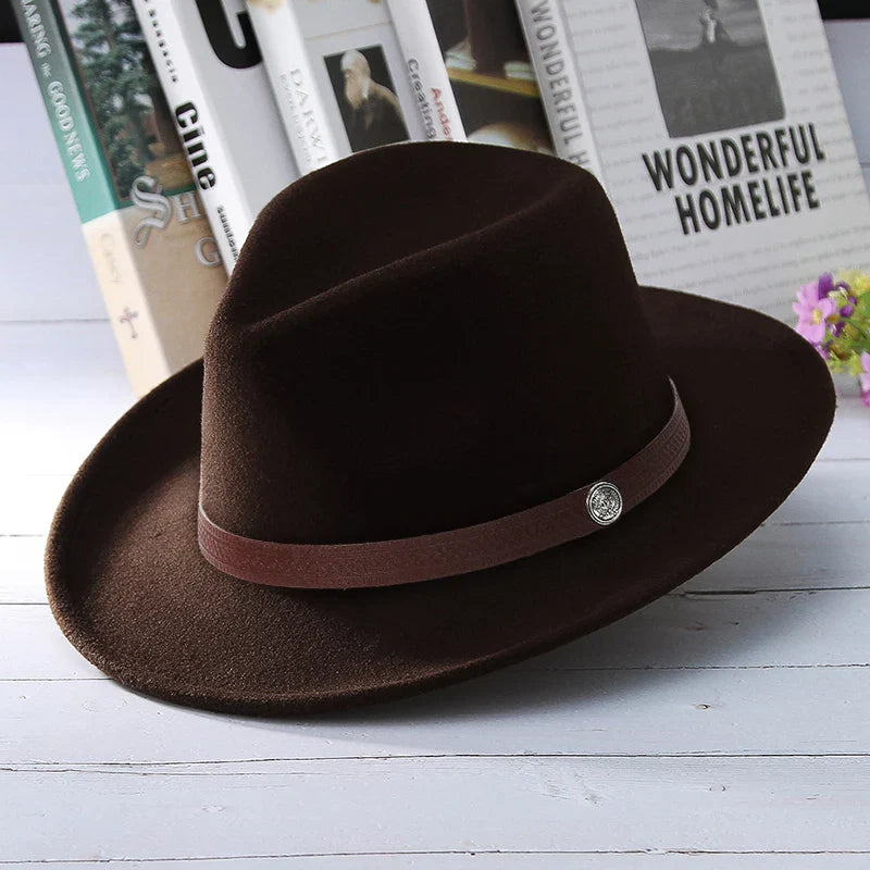 Western Cowboy Hat for Men and Women, Wide Brim Fedora Jazz Hats, Cowgirl Hat with Belt, Autumn and Winter