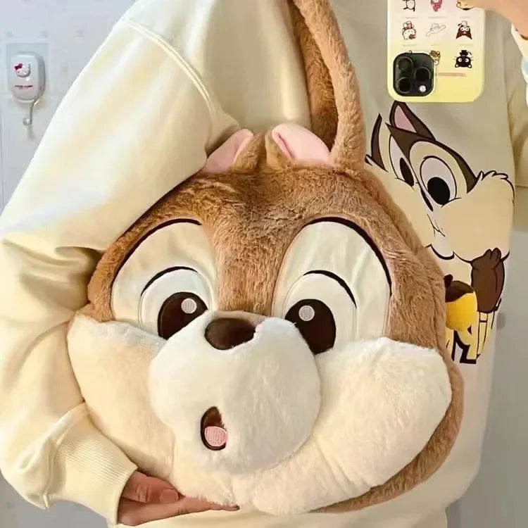 Plush Cartoon Chipmunk Squirrel  Large Capacity Shoulder Bag Sweet Versatile Cute Women's Bag Stitch Mobile Cosmetics Storage