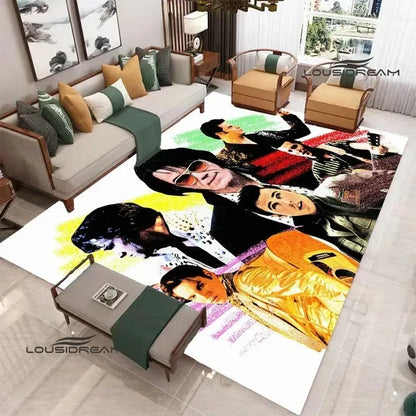 E-Elvis-Presleys Retro Printed Carpet Non-slip Carpet Outdoor Carpets Area Rug Home Bedroom Decor Rug for Bedroom Birthday Gift