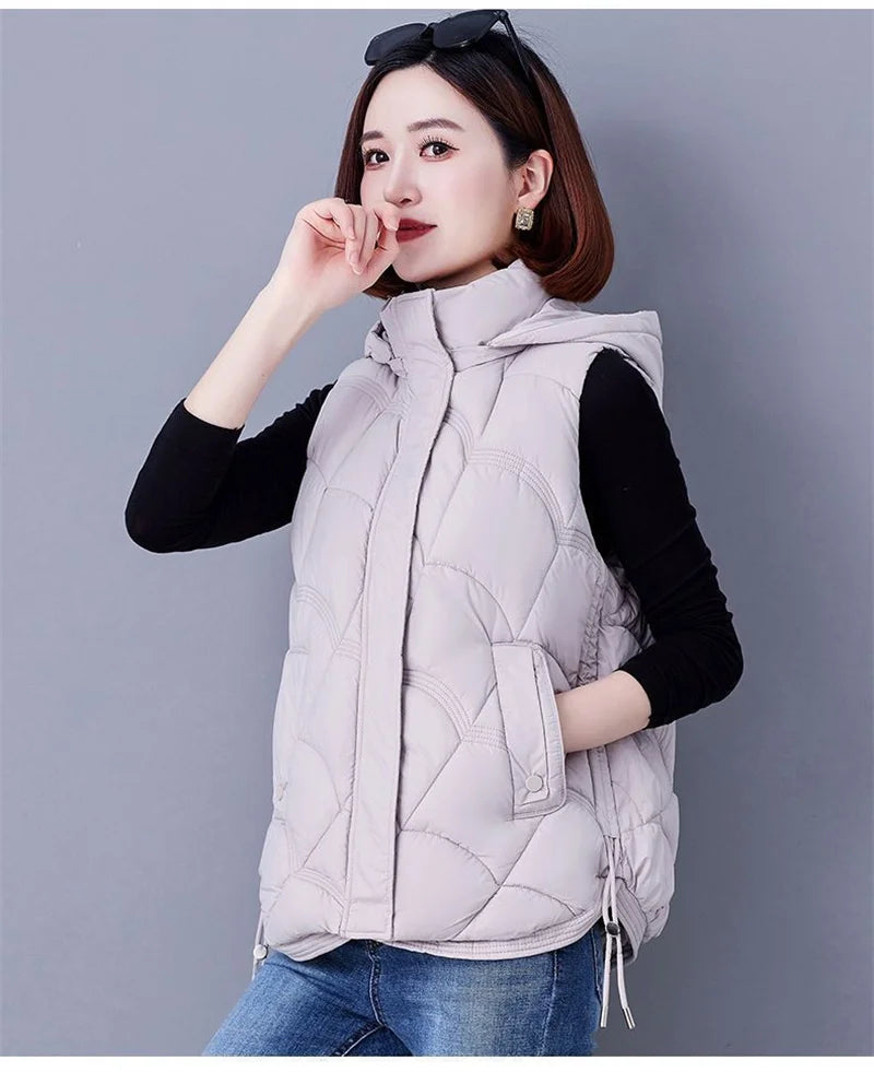 Doudoune Sans Manches en Coton Femme Automne Et Hiver 2025 Nouvelle Mode Vêtement d'Extérieur Doux Mince Gilet Manteau Femme Contraste de Couleurs