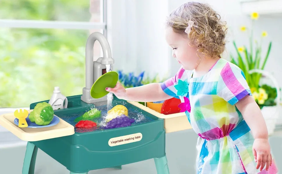 Jouets de jeu pour enfants à la maison Éducation précoce Simulation de cuisine Lave-vaisselle électrique Table de lavage de légumes avec sortie d'eau