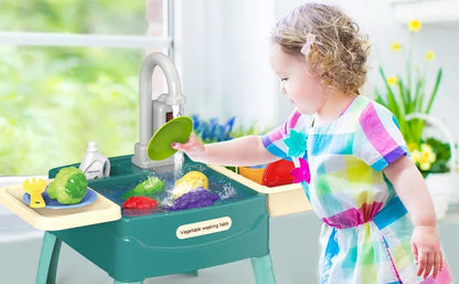 Jouets de jeu pour enfants à la maison Éducation précoce Simulation de cuisine Lave-vaisselle électrique Table de lavage de légumes avec sortie d'eau