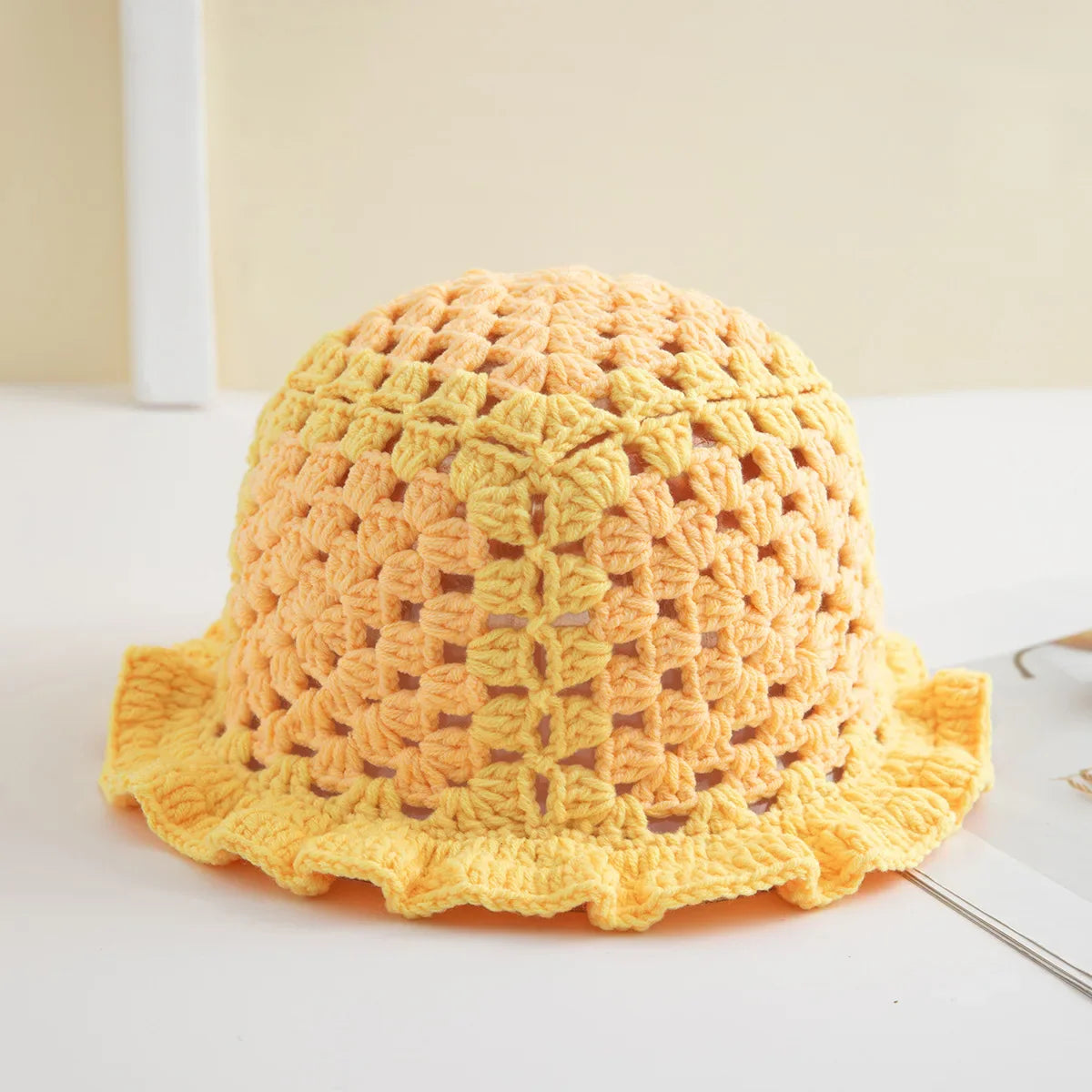 Chapeau seau à volants en Crochet coloré, chaud et extensible, en tricot, pour célébration du nouvel an, mode femme, bonnet fait à la main, outil tentacule