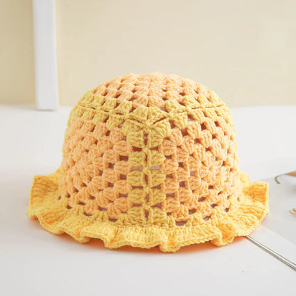 Chapeau seau à volants en Crochet coloré, chaud et extensible, en tricot, pour célébration du nouvel an, mode femme, bonnet fait à la main, outil tentacule