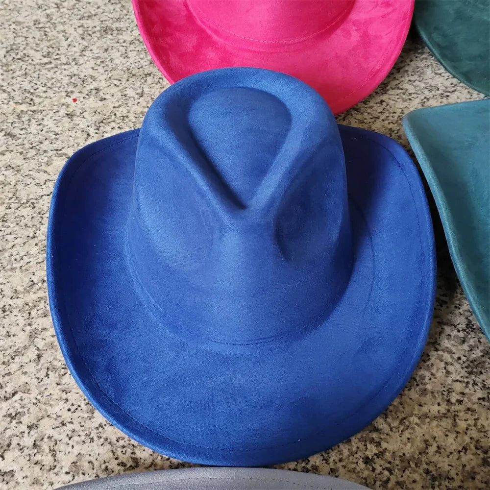 Classic Suede Leather 7.5CM Western Cowboy Women's Fedora Hat Men's Church Jazz Hat Fashion Travel Party Hat Denim Hat 2025