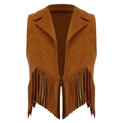 Costume de Cowgirl occidental en daim pour enfants, gilet à franges avec pompons, vêtements de danse, jeu de rôle de fête, gilets de Cowboy