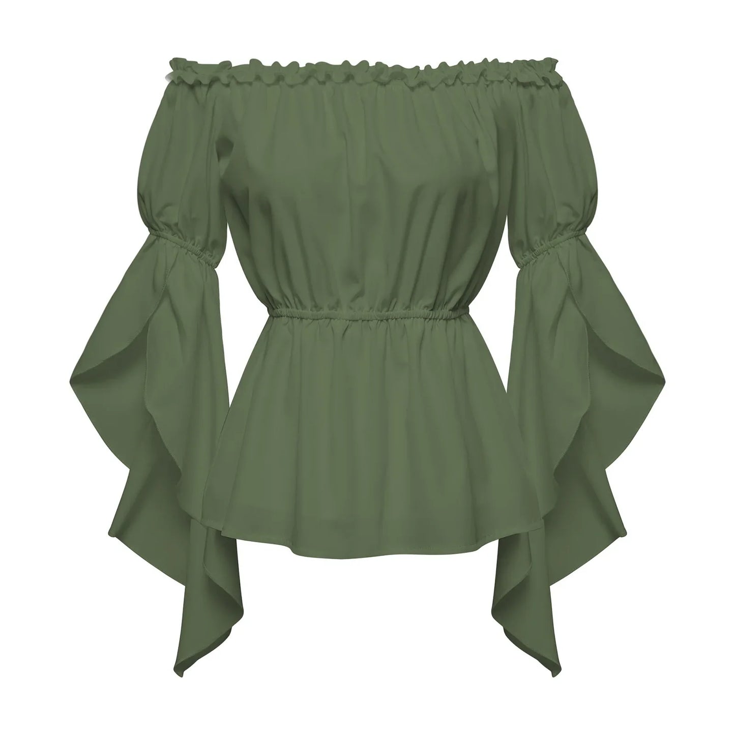 Women's Renaissance Ruffle Blouses, Ruched Sleeve Pleated Blouse, Off Shoulder Boat Neck Medieval Shirt, Victorian Shirt